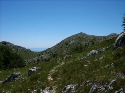 pohled na Vošac (1422 m.n.m.), v sedle pod ním byla naše první vrcholovka....